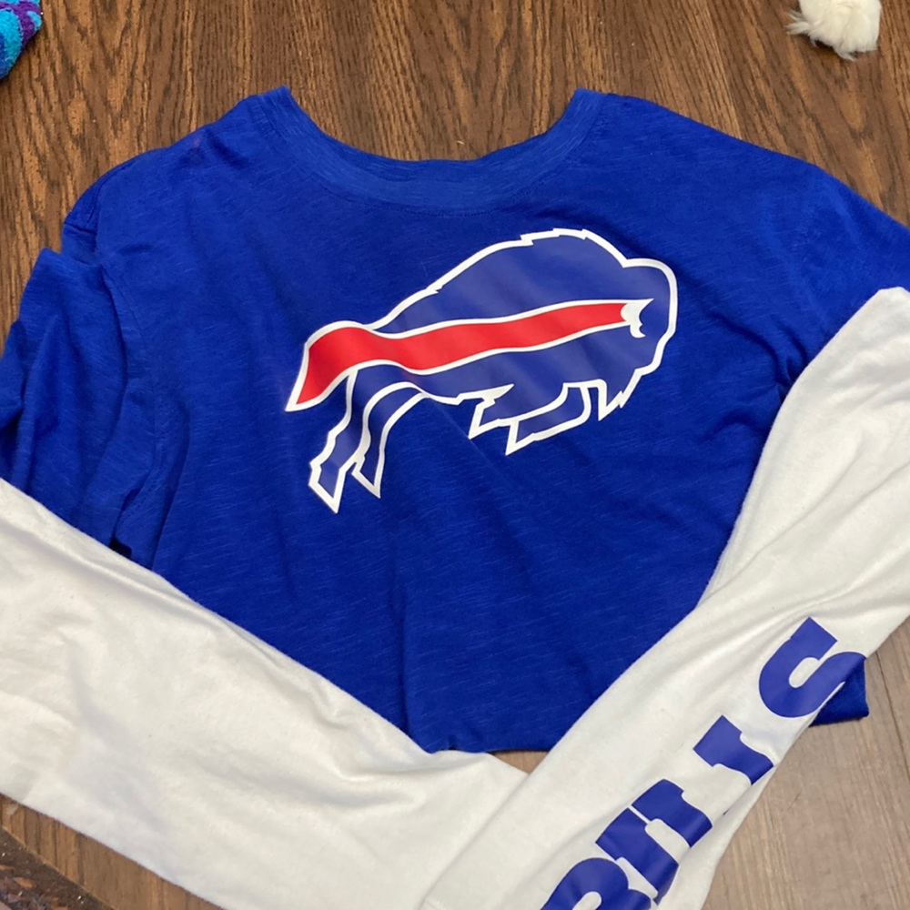 NFL Blue and White Long Sleeve Tee with Buffalo Logo